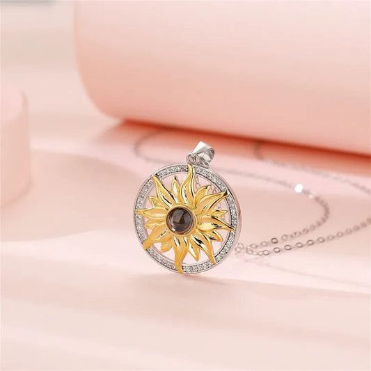 Custom Sterling Silver Sunflower Hidden Photo Necklace