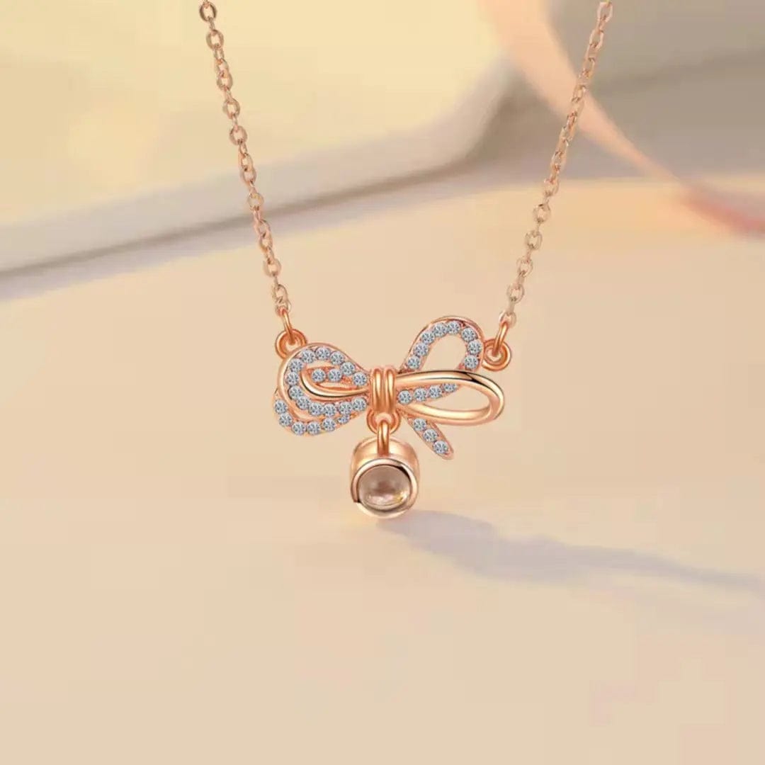 Custom Stylish Ribbon Zircon Hidden Photo Necklace