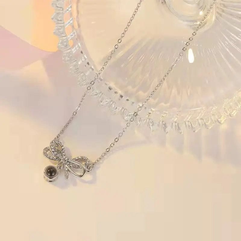 Custom Stylish Ribbon Zircon Hidden Photo Necklace