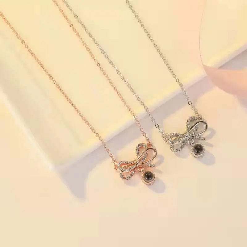 Custom Stylish Ribbon Zircon Hidden Photo Necklace