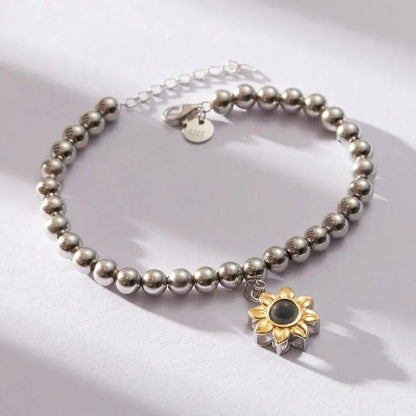 Custom Sunflower Hidden Photo Bracelet