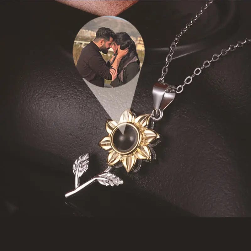 Custom Sunflower Zircon Gem Hidden Photo Necklace