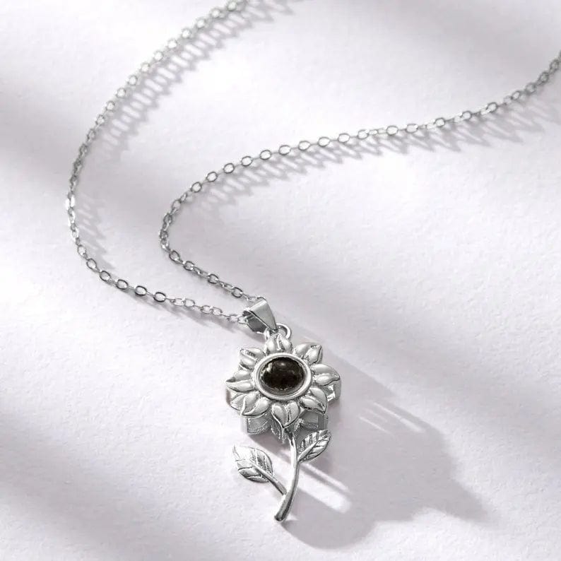 Custom Sunflower Zircon Gem Hidden Photo Necklace