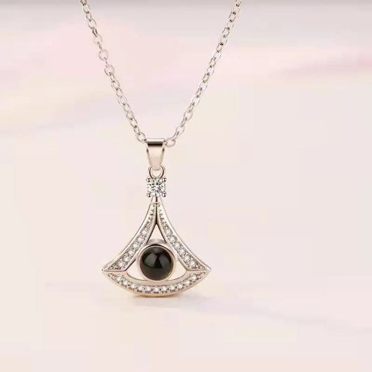 Custom Triangle Zircon Gem Hidden Photo Necklace