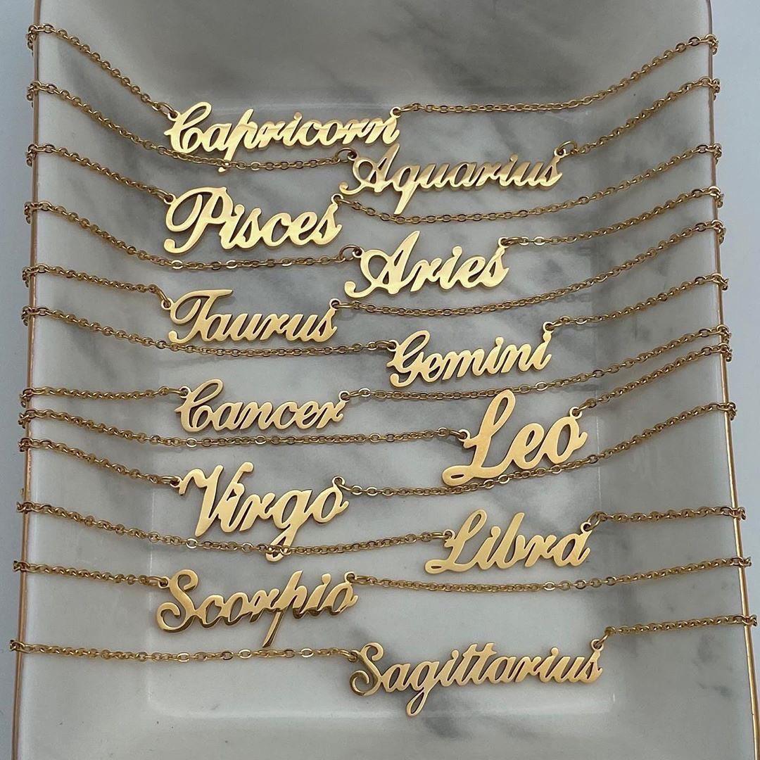 Custom Zodiac Nameplate Pendant Necklace