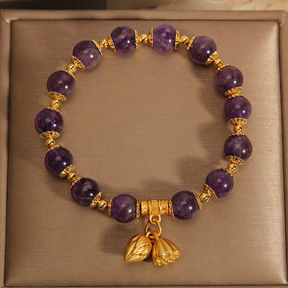 Buddha Stones Natural Amethyst Lotus Healing Spiritual Bracelet