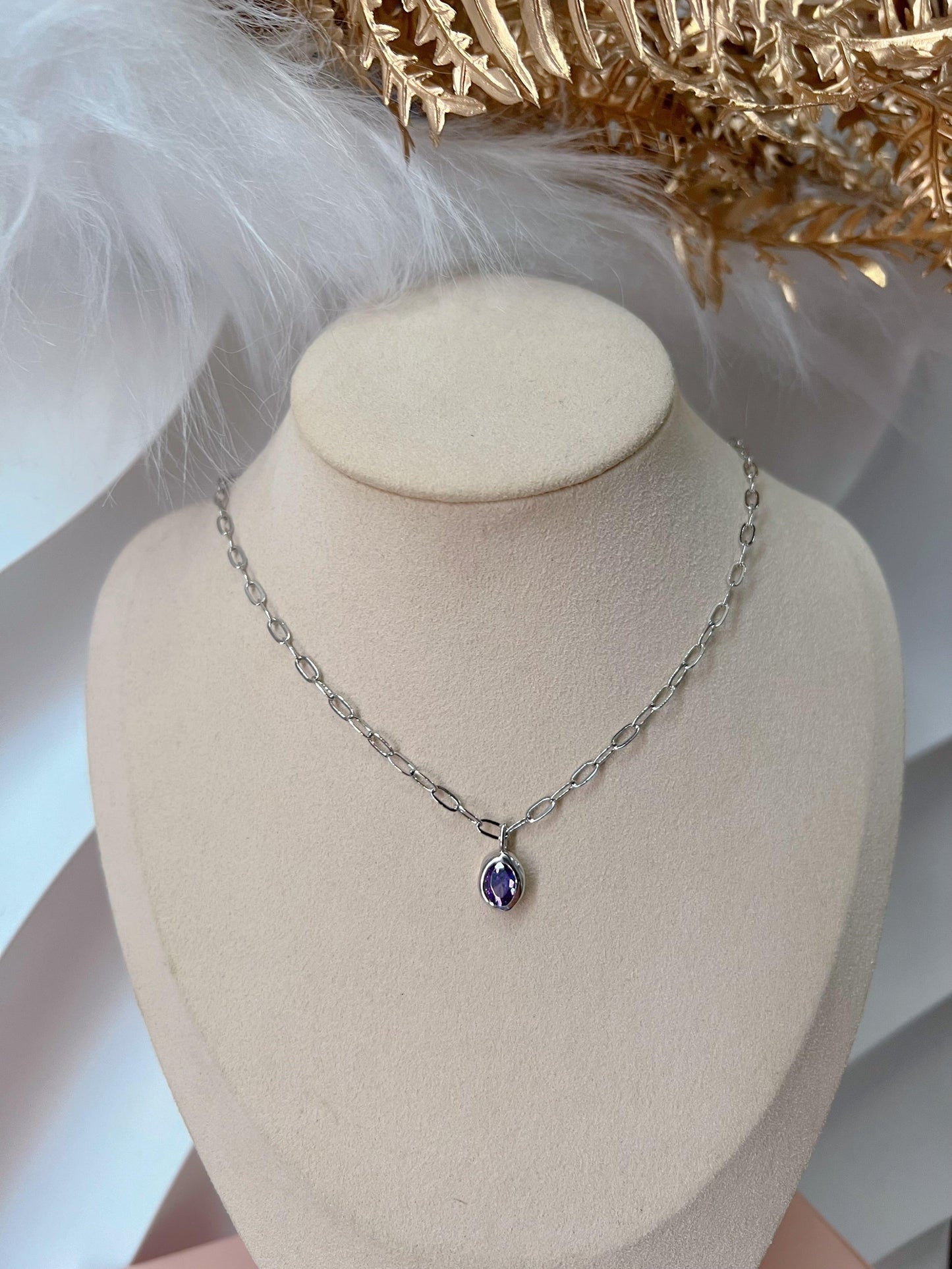 Dainty Oval Drop Birthstone Necklace