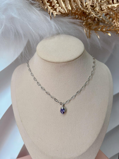 Dainty Oval Drop Birthstone Necklace