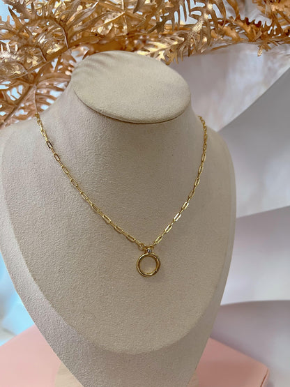 Dainty Rolo Chain Round Clip Charm Necklace