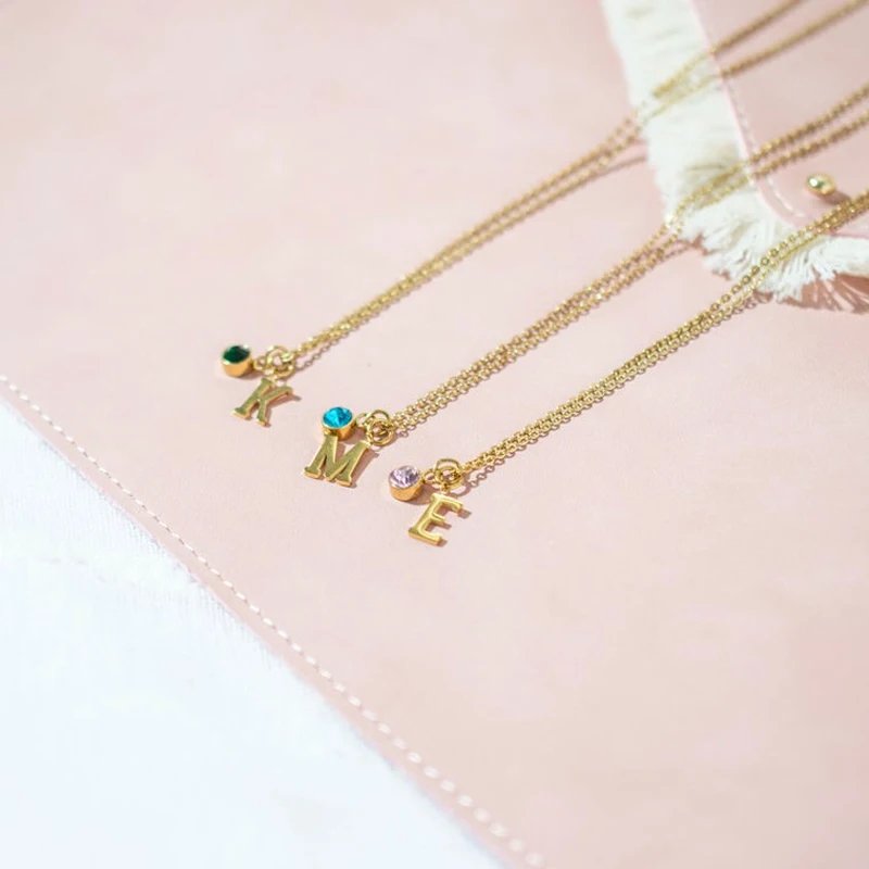 Dangling Initials and Birthstone Necklace