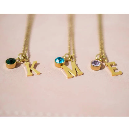 Dangling Initials and Birthstone Necklace