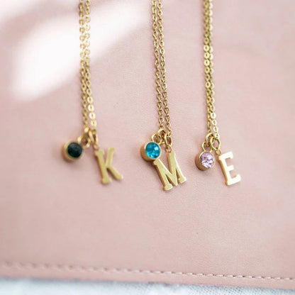 Dangling Initials and Birthstone Necklace