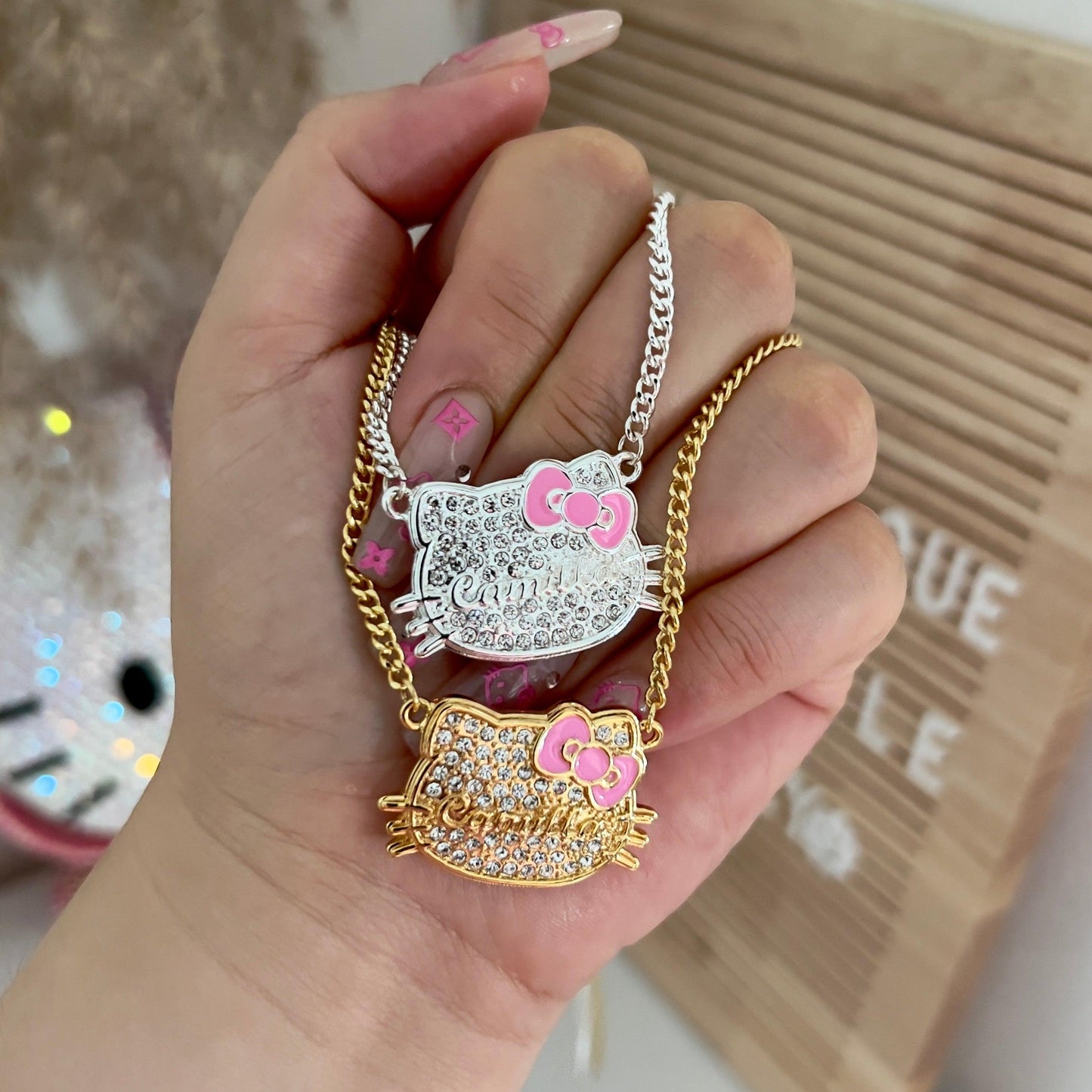 Diamond Kitty Custom Nameplate Necklace