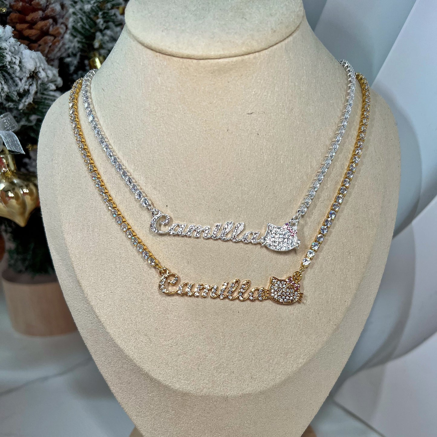 Diamond Kitty Custom Nameplate Necklace