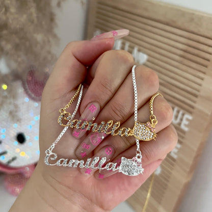 Diamond Kitty Name Necklace