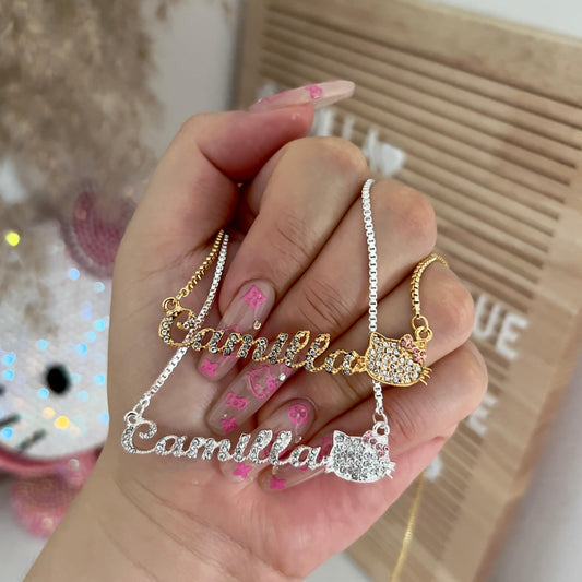 Diamond Kitty Name Necklace