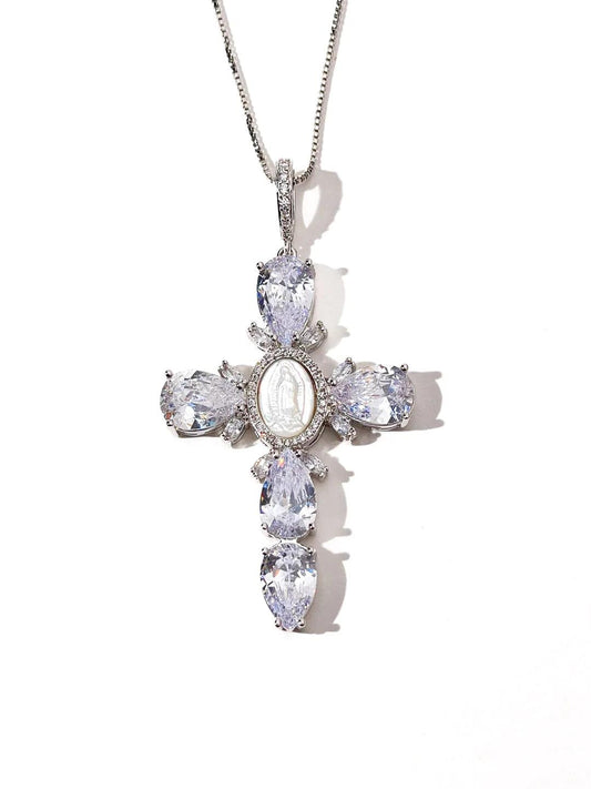 DIAMOND PEARL CROSS NECKLACE