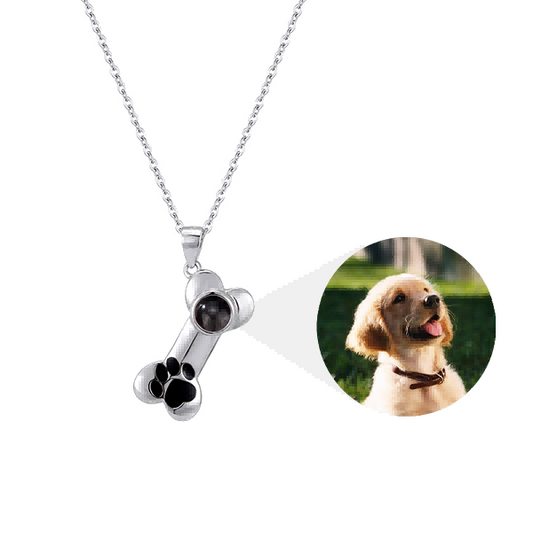 Cute Paw and Bone Photo Necklace