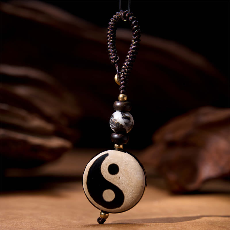 Buddha Stones Natural Agate Yin Yang Dzi Bead Balance Keychain