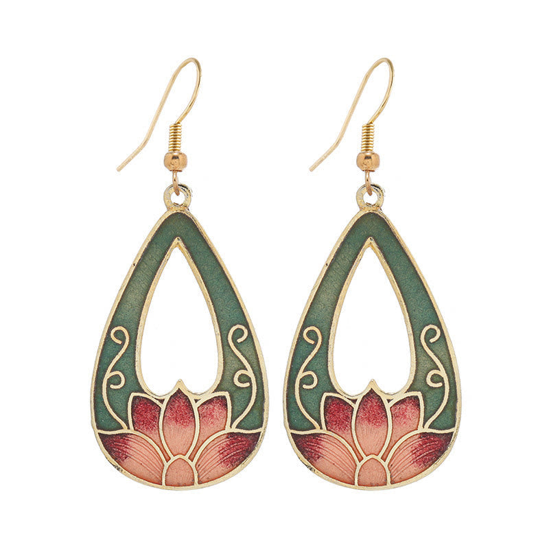 Buddha Stones Lotus Butterfly Flower Alloy Copper Enlightenment Drop Earrings