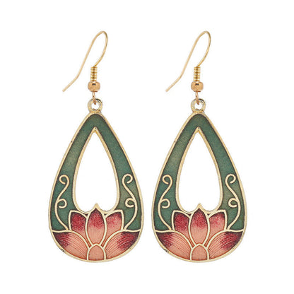 Buddha Stones Lotus Butterfly Flower Alloy Copper Enlightenment Drop Earrings