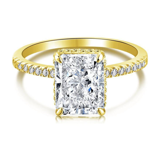 Elegant Gold Radiant Cut Engagement Ring For Women In Sterling Silver