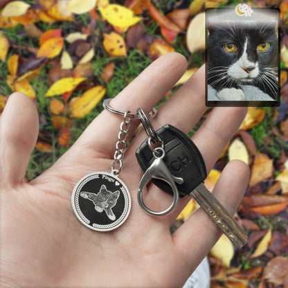 Embossed Medallion Cat Memorial Keychain