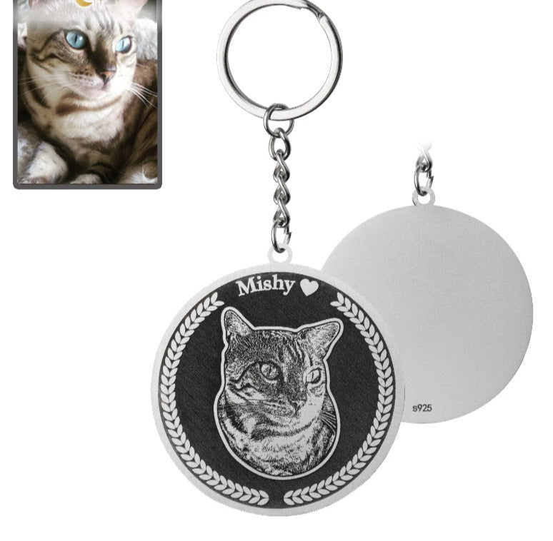 Embossed Medallion Cat Memorial Keychain