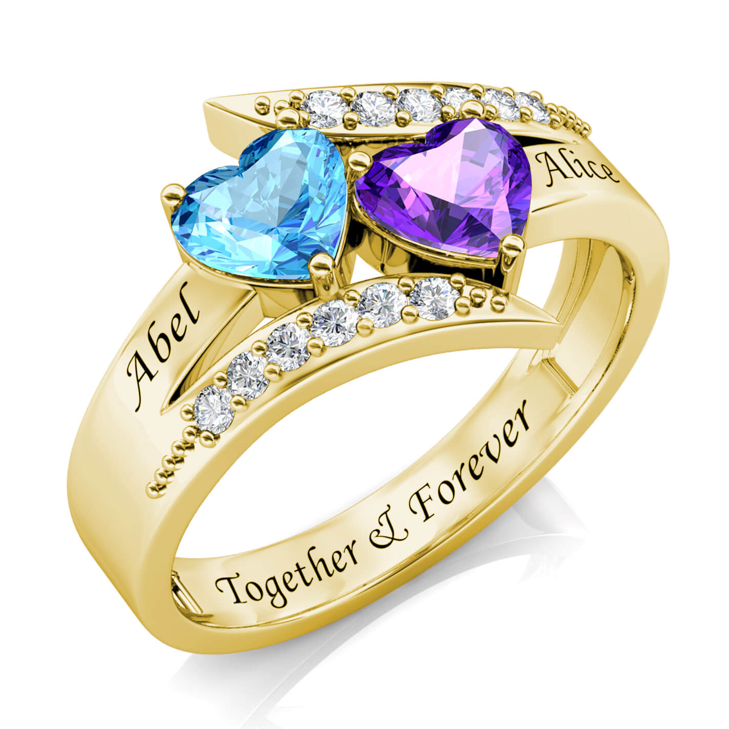 Custom Two Birthstones Ring - Gold