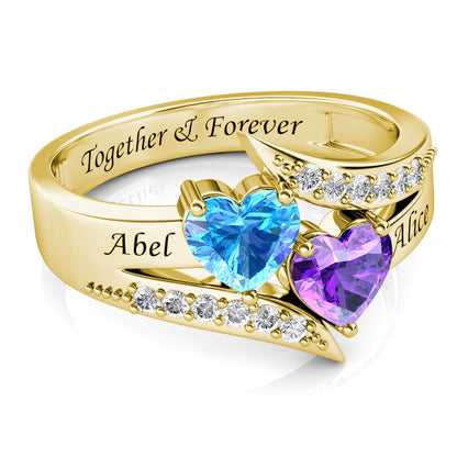 Custom Two Birthstones Ring - Gold