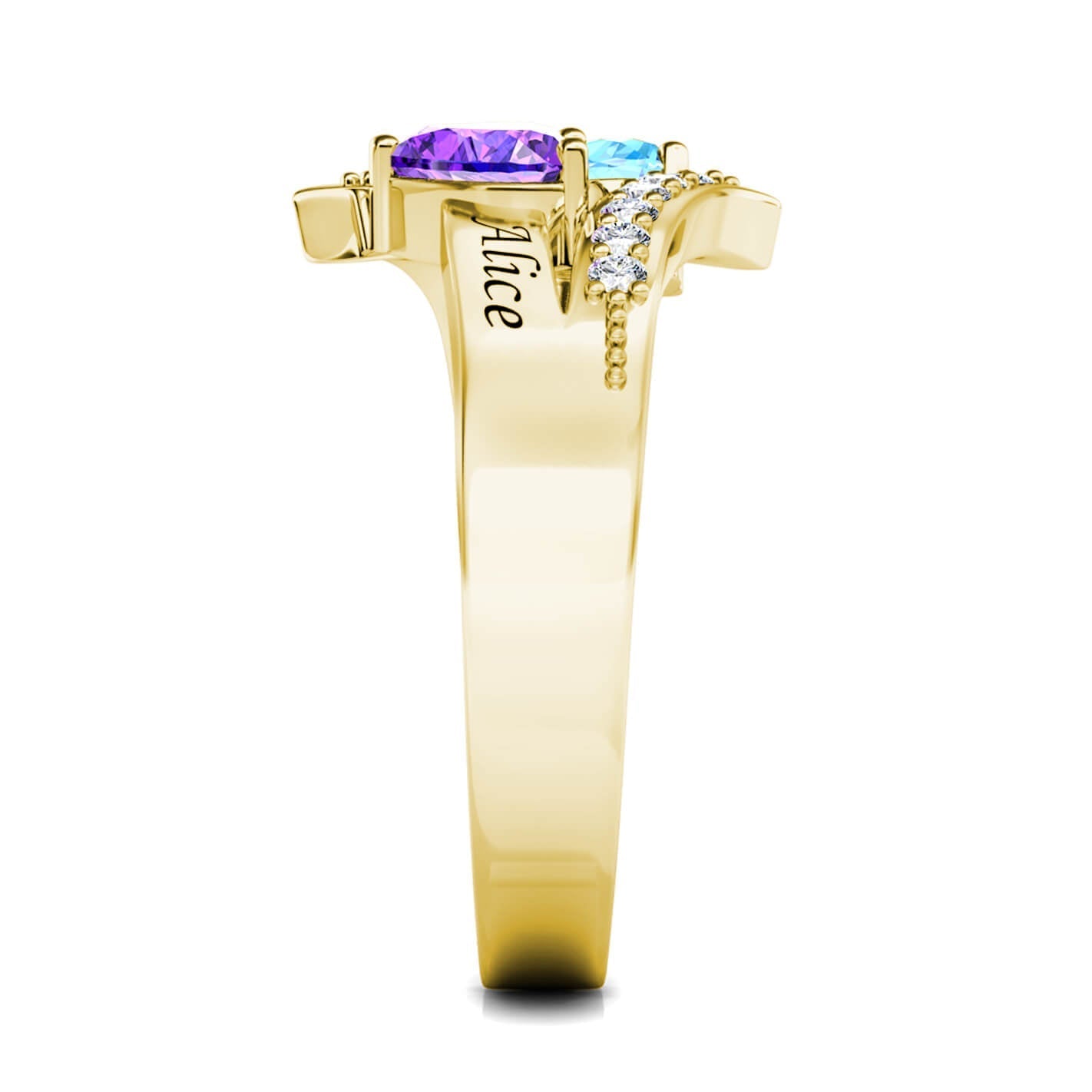 Custom Two Birthstones Ring - Gold