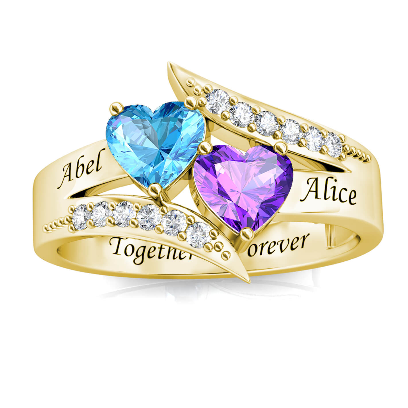 Custom Two Birthstones Ring - Gold