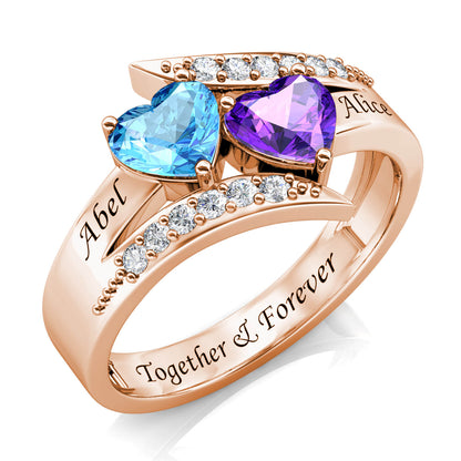 Custom Two Birthstones Ring - Rose Gold