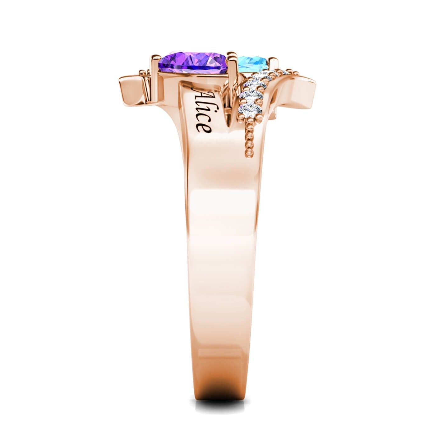 Custom Two Birthstones Ring - Rose Gold