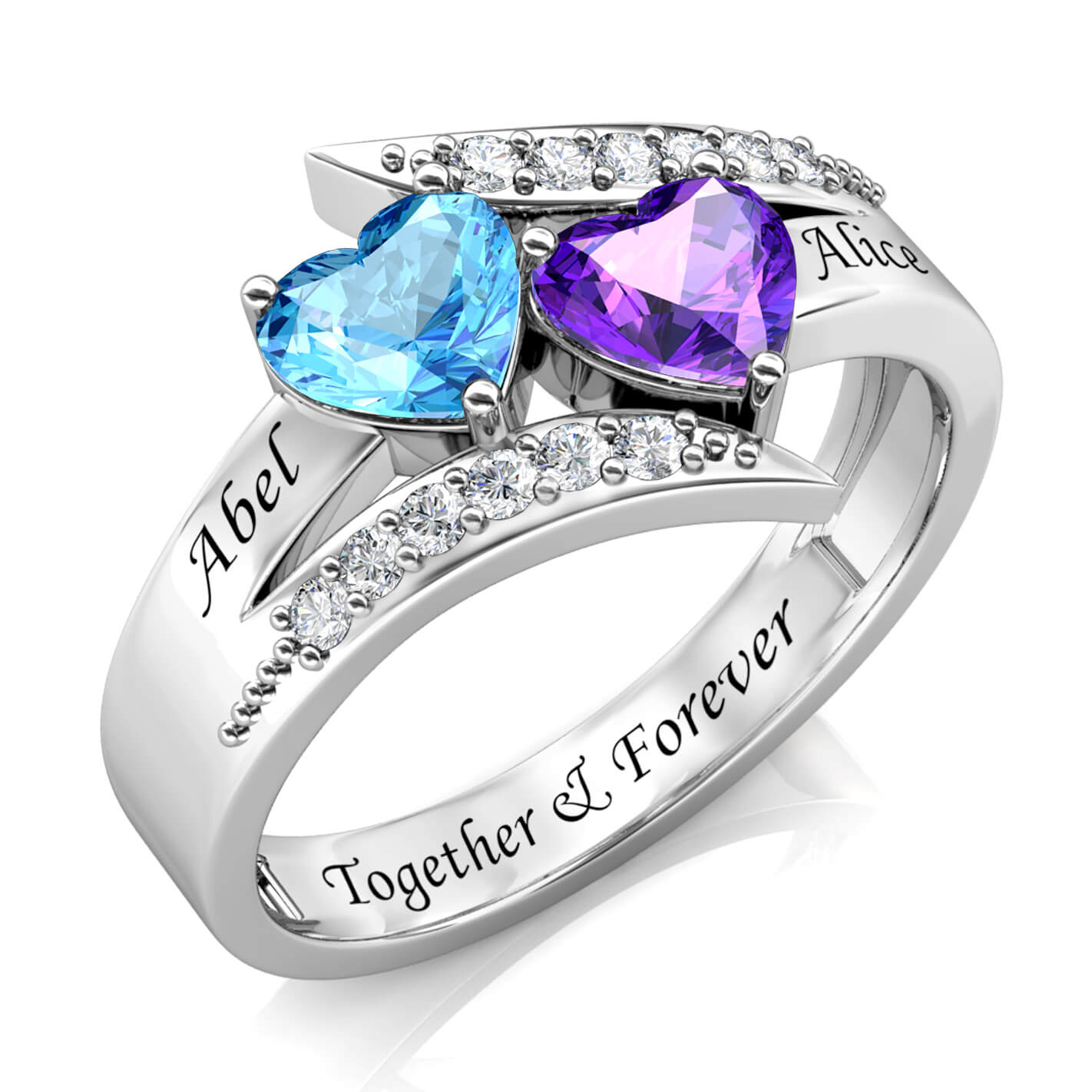 Custom Two Birthstones Ring - Silver