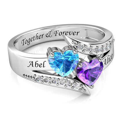 Custom Two Birthstones Ring - Silver