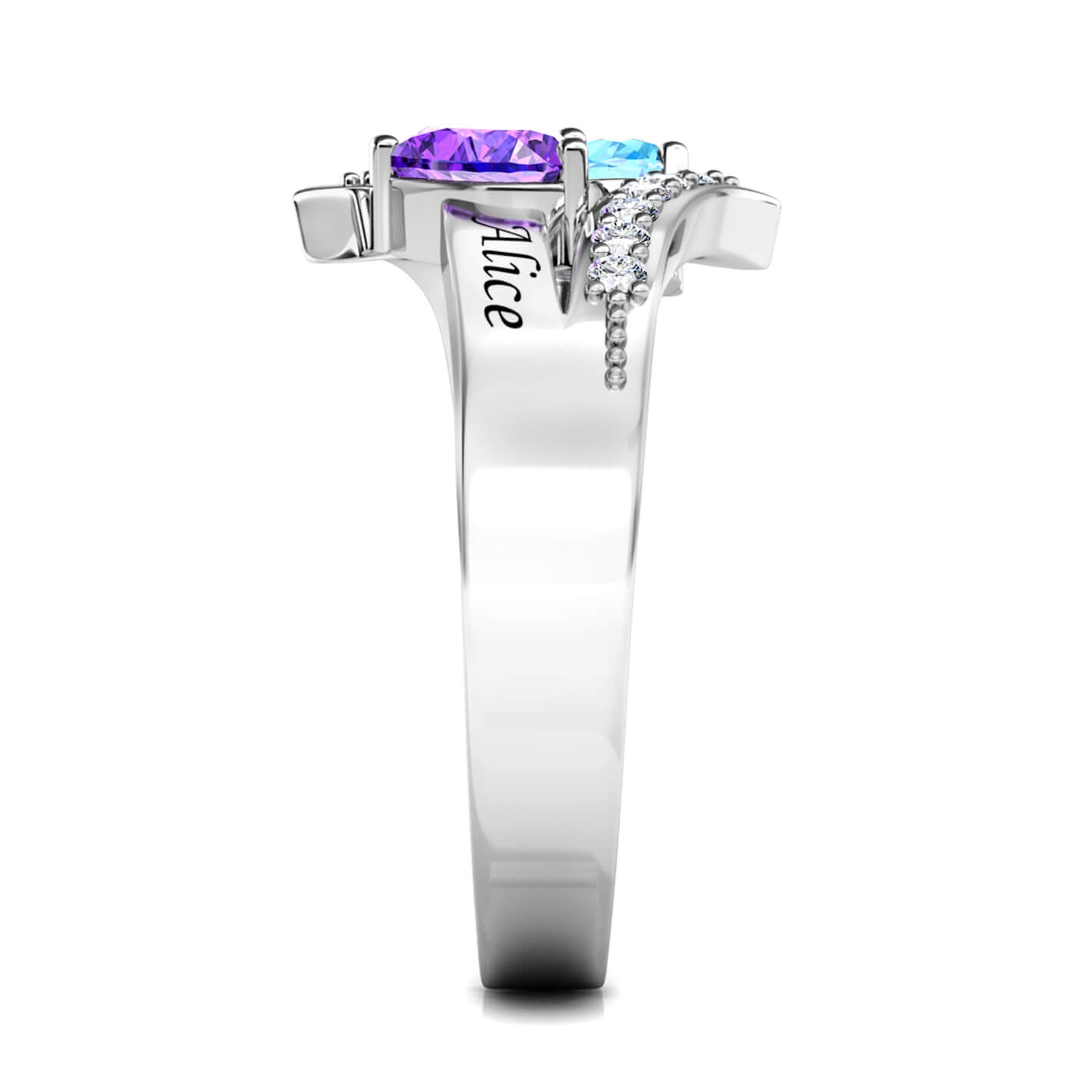 Custom Two Birthstones Ring - Silver