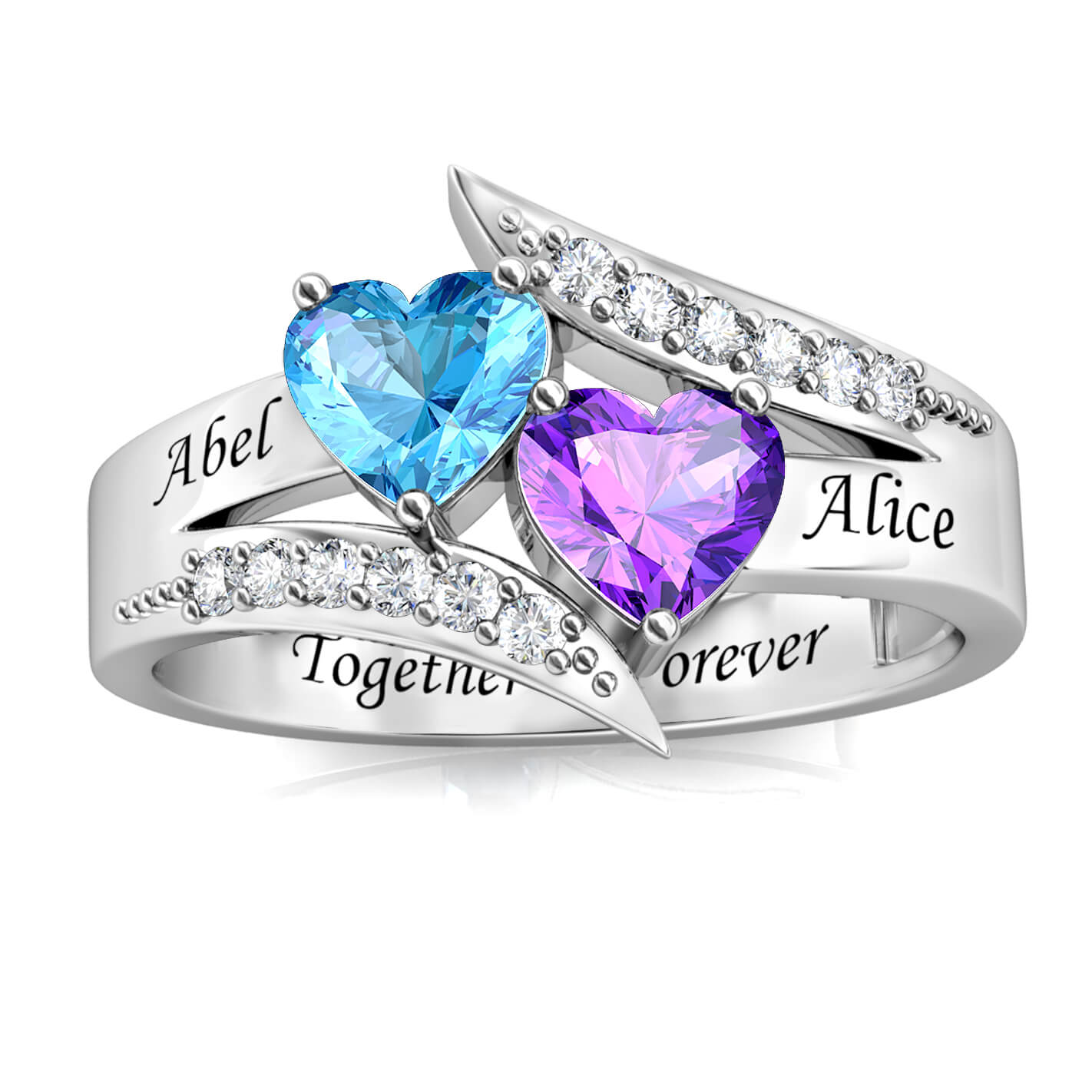 Custom Two Birthstones Ring - Silver