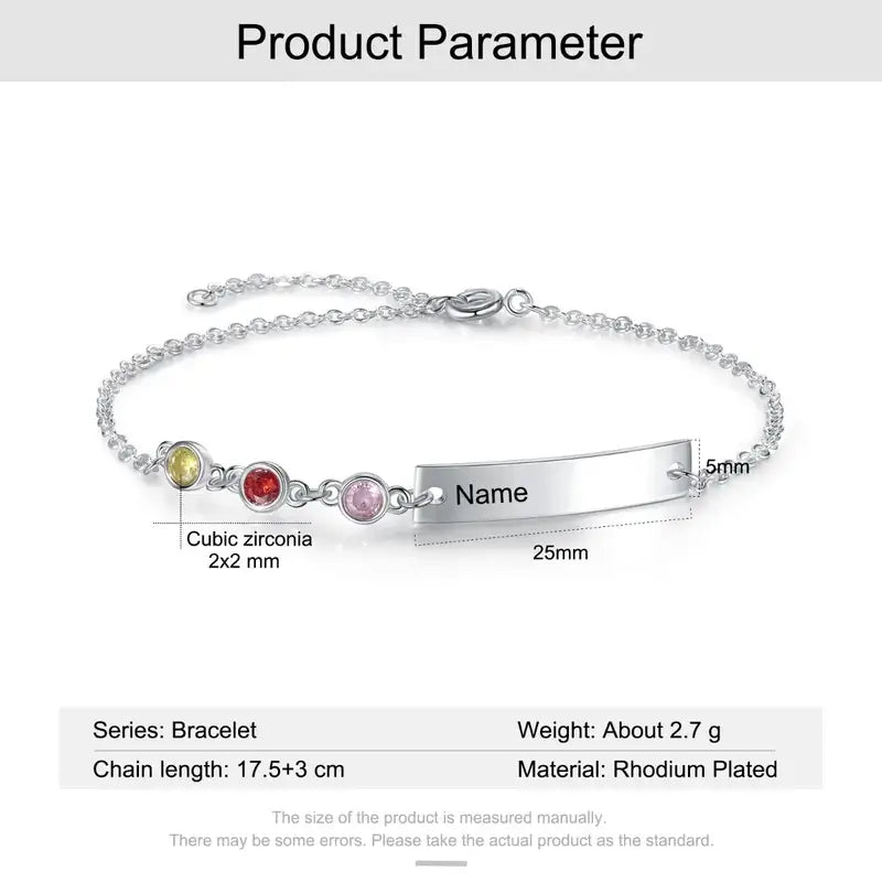 Engraved Bar Personalized Birthstone Bracelet