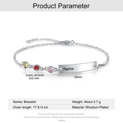 Engraved Bar Personalized Birthstone Bracelet