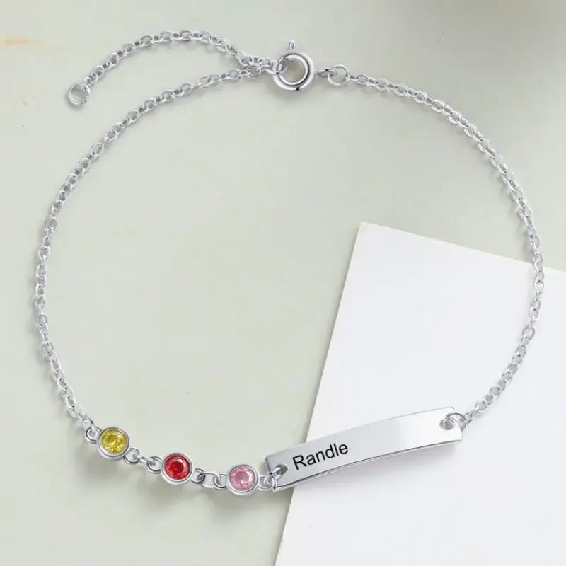 Engraved Bar Personalized Birthstone Bracelet