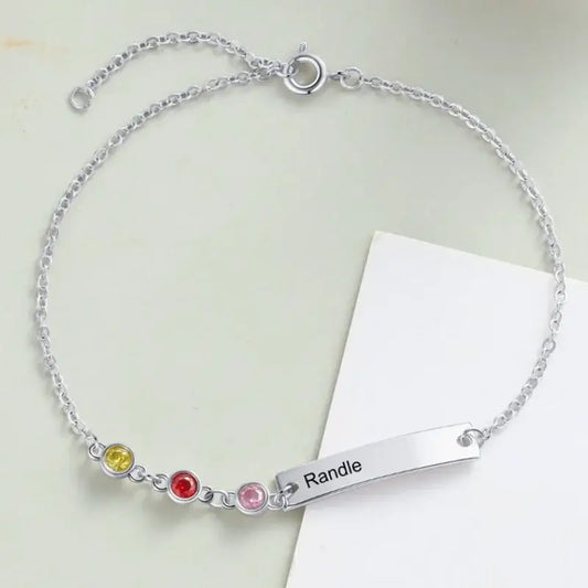 Engraved Bar Personalized Birthstone Bracelet