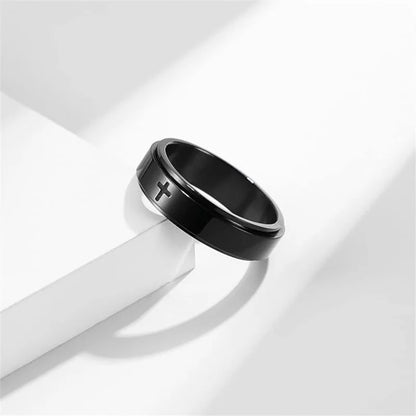 Cross Fidget Ring | Engraved Anxiety Ring | Spinner Ring 3 Colours