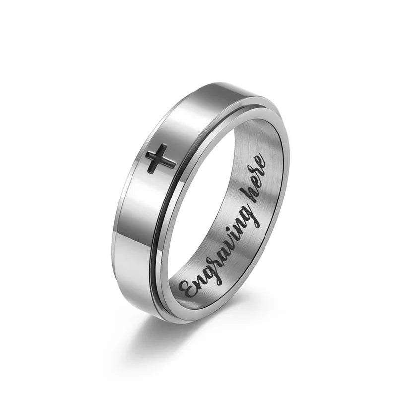 Cross Fidget Ring | Engraved Anxiety Ring | Spinner Ring 3 Colours