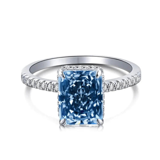 Exclusive Radiant Cut Blue Sapphire Engagement Ring In Sterling Silver