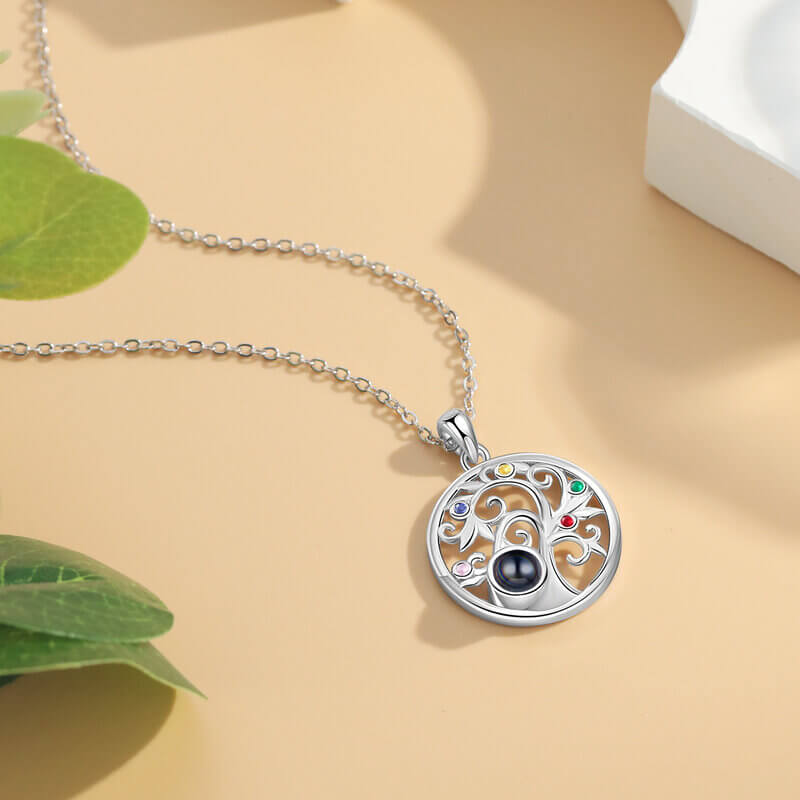 Necklace with Picture Inside, Photo Projection Necklace, Birthstone Necklace for Mom, Mother's Day Gift