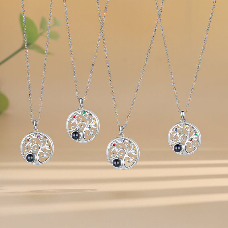 Necklace with Picture Inside, Photo Projection Necklace, Birthstone Necklace for Mom, Mother's Day Gift