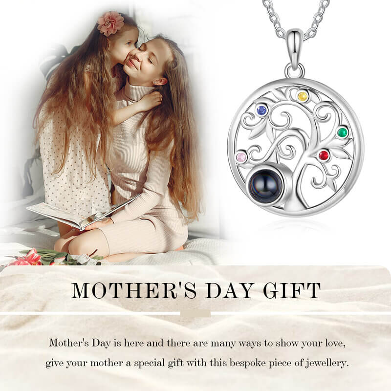 Necklace with Picture Inside, Photo Projection Necklace, Birthstone Necklace for Mom, Mother's Day Gift