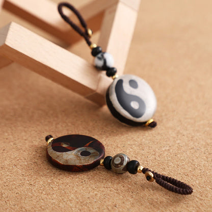 Buddha Stones Natural Agate Yin Yang Dzi Bead Balance Keychain