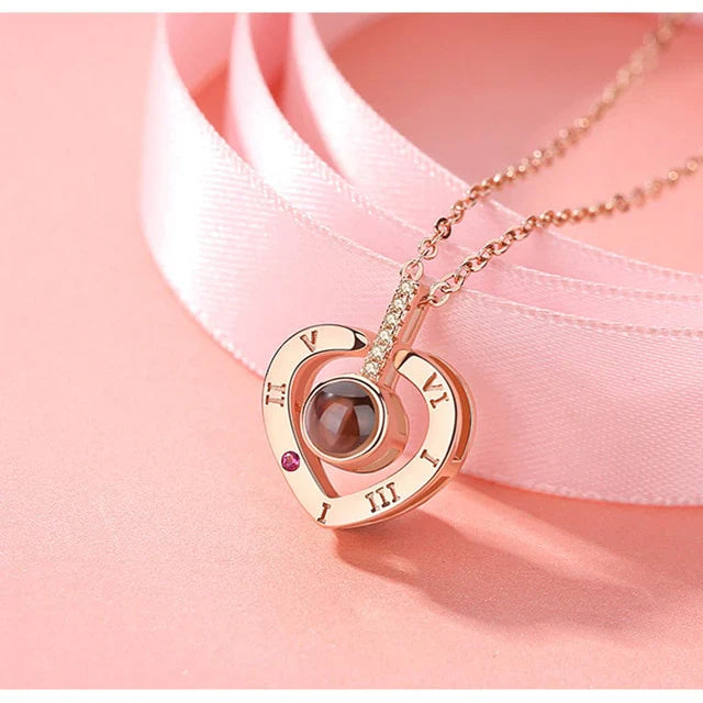 Compass Heart Projection Necklace